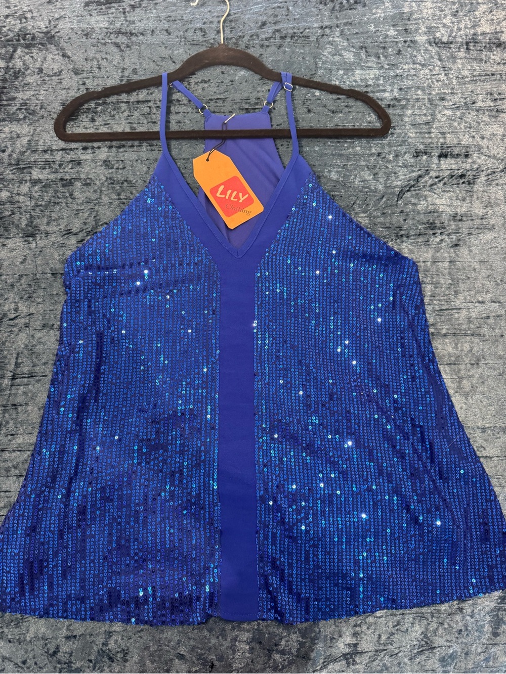 Lily Royal Blue Sequin Halter V-Neck Tank